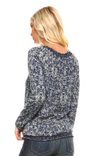 Women's Long Sleeve Navy Printed Peasant Top