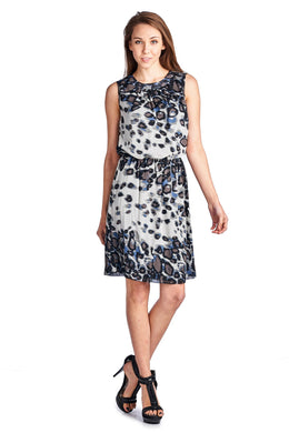 Sharagano Leopard Printed Blouson Dress