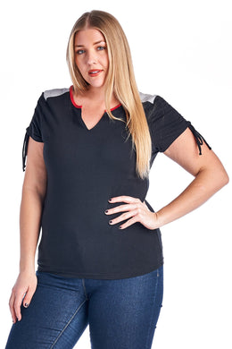 Christine V Plus V-Neck Top with Tie Sleeves