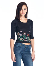 Bonnie & Bill Floral Embroidered Tie-Back Crop Sweater