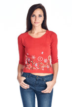 Bonnie & Bill Floral Embroidered Tie-Back Crop Sweater