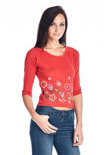 Bonnie & Bill Floral Embroidered Tie-Back Crop Sweater