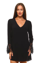 Women's Long Lace Sleeve V-Neck Dress