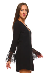 Women's Long Lace Sleeve V-Neck Dress