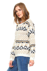 Women's Geometric Two-Toned Crewneck Knit Sweater