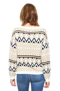 Women's Geometric Two-Toned Crewneck Knit Sweater