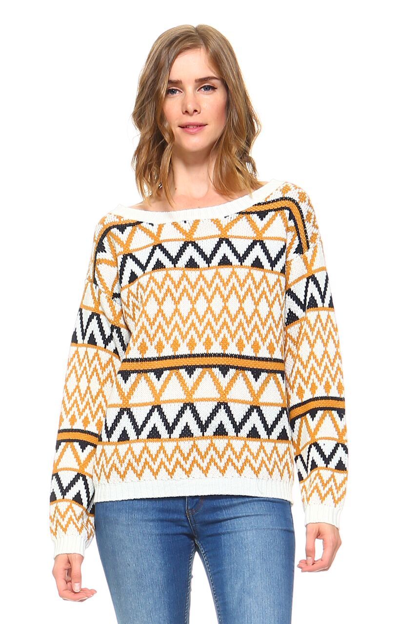 Women's Geometric Two-Toned Crewneck Knit Sweater