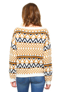 Women's Geometric Two-Toned Crewneck Knit Sweater