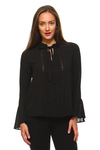 Women's Bell Sleeve Ruffle Tie Blouse