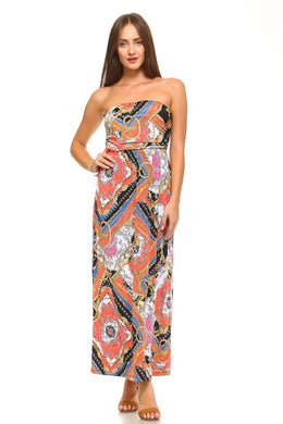 Women's Strapless Multi Pattern Dress