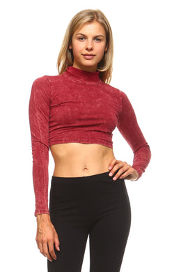 Women's Crop Turtle Neck Long Sleeve Top