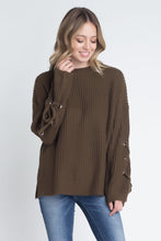 Women's Solid Bandage Sleeve Loose Pullover Sweater