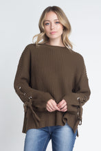 Women's Solid Bandage Sleeve Loose Pullover Sweater