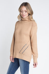 Women's Loose Fit Hi-Low Turtleneck Sweater