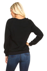 Women's Crewneck Sweatshirt with Patterned Sleeves