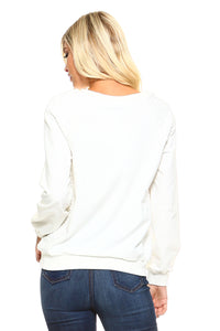 Women's Crewneck Sweatshirt with Patterned Sleeves