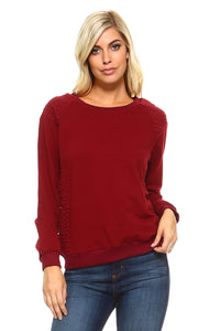 Women's Crewneck Sweatshirt with Patterned Sleeves