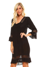 Women's 3/4 Three Quarter Sleeved Crochet Tunic Dress