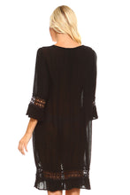 Women's 3/4 Three Quarter Sleeved Crochet Tunic Dress