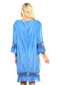 Women's 3/4 Three Quarter Sleeved Crochet Tunic Dress