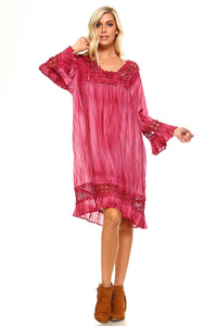 Women's 3/4 Three Quarter Sleeved Crochet Tunic Dress