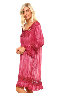 Women's 3/4 Three Quarter Sleeved Crochet Tunic Dress