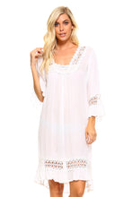 Women's 3/4 Three Quarter Sleeved Crochet Tunic Dress