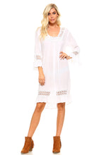 Women's 3/4 Three Quarter Sleeved Crochet Tunic Dress