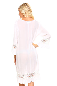 Women's 3/4 Three Quarter Sleeved Crochet Tunic Dress