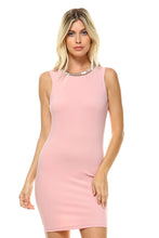 Women's Beaded Neckline Fitted Dress with Back Cut Out Detail