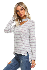 Women's Light Knit Sweater Top With Cut-Out Neck