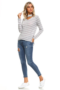 Women's Light Knit Sweater Top With Cut-Out Neck