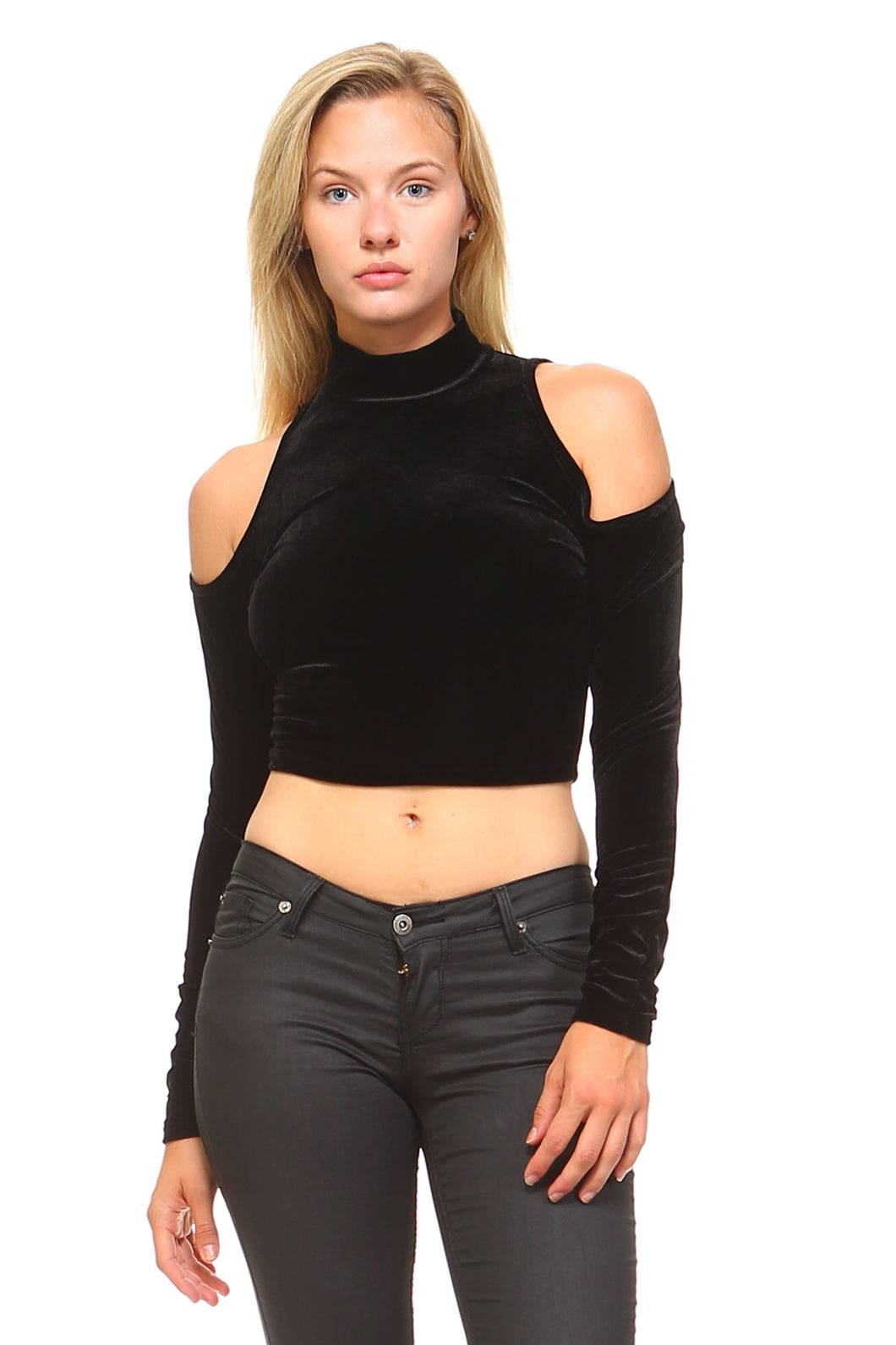 Women's Long Sleeve High Neck Cut Out Crop Top