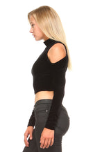 Women's Long Sleeve High Neck Cut Out Crop Top