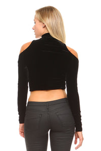 Women's Long Sleeve High Neck Cut Out Crop Top