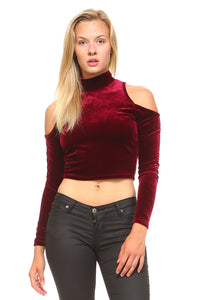 Women's Long Sleeve High Neck Cut Out Crop Top