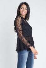 Women's Semi Lace Zipper Back Flare Sleeve Blouse