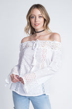 Women's Lace Off Shoulder Bell Sleeve Tie Top