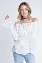 Women's Lace Off Shoulder Bell Sleeve Tie Top