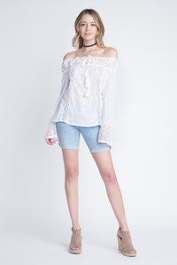 Women's Lace Off Shoulder Bell Sleeve Tie Top