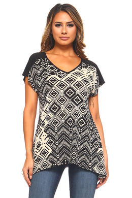 Women's V-Neck High Low Printed Top