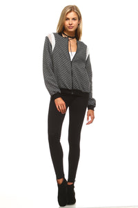 Women's Checkered Mesh Detail Bomber