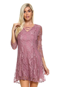 Women's 3/4 Three Quarter Sleeved Lace Dress