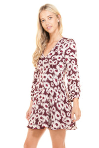 Women's V-Neck Long Sleeve Floral Print Dress