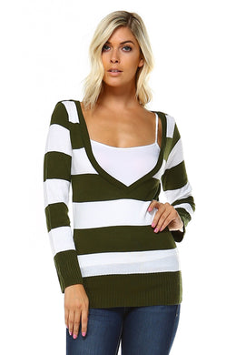 Women's V-Neck Stripe Sweater