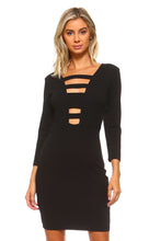 Women's 3/4 Three Quarter Sleeved Bodycon Dress with Cutout Chest