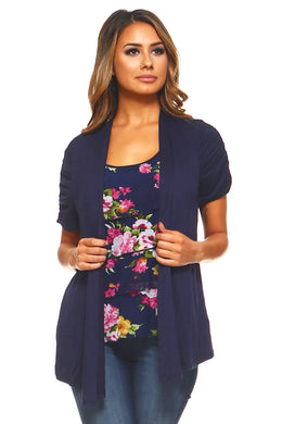 Women's Floral Print Top with Attached Cardigan