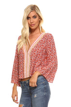 Women's Striped V-Neck Bell Sleeve Top