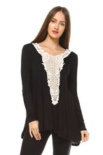 Women's Long Sleeve Boho Top with Crochet Detail