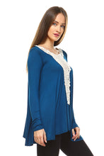 Women's Long Sleeve Boho Top with Crochet Detail